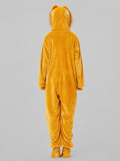 One-Piece Lion Costume with Hood and White Panel