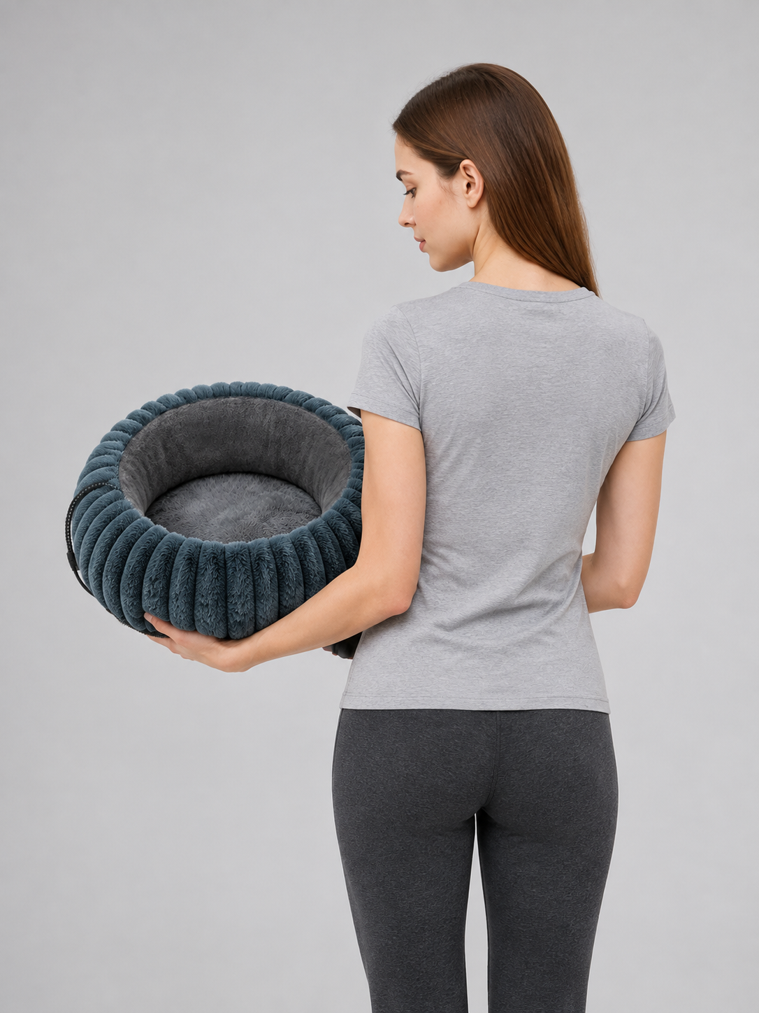 Heated Pet Bed, Blue-Cyan back view