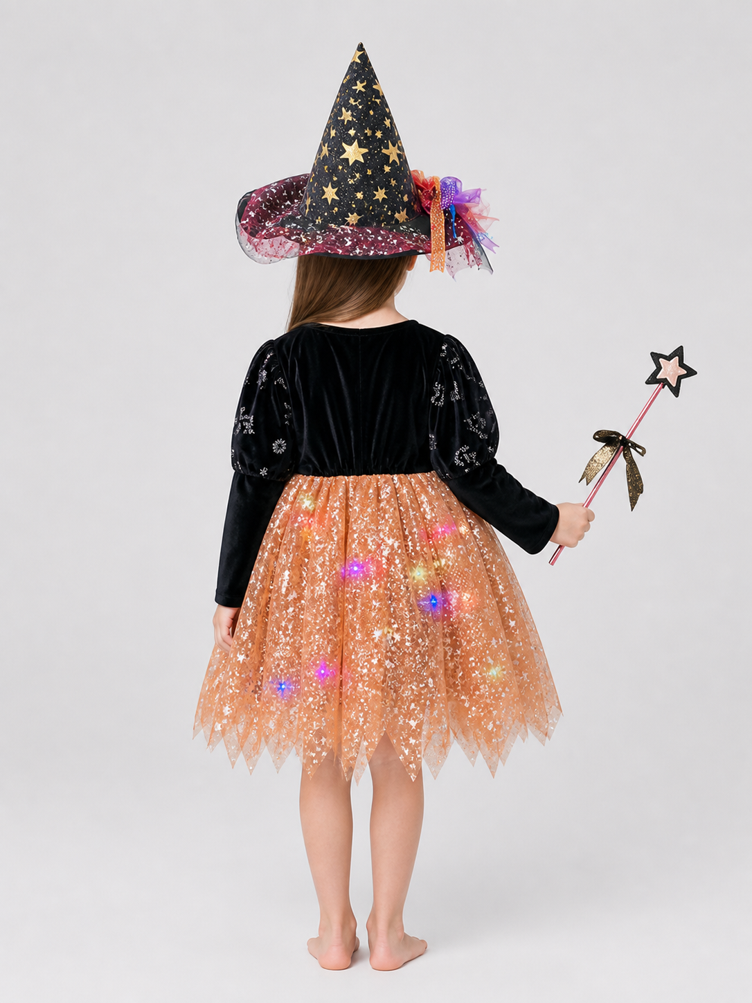 Witch Costume with Skirt and Magic Wand back view