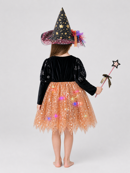 Witch Costume with Skirt and Magic Wand back view
