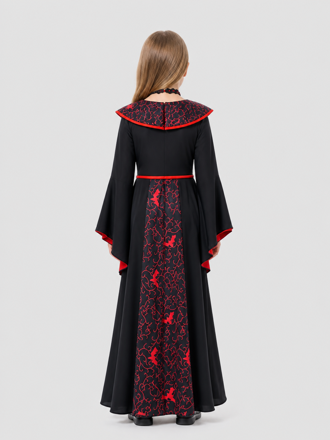 Black and Red Kids' Vampire and Witch Costume for Halloween back view