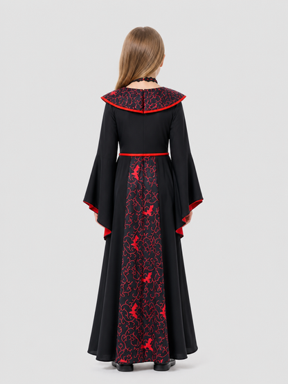 Black and Red Kids' Vampire and Witch Costume for Halloween back view