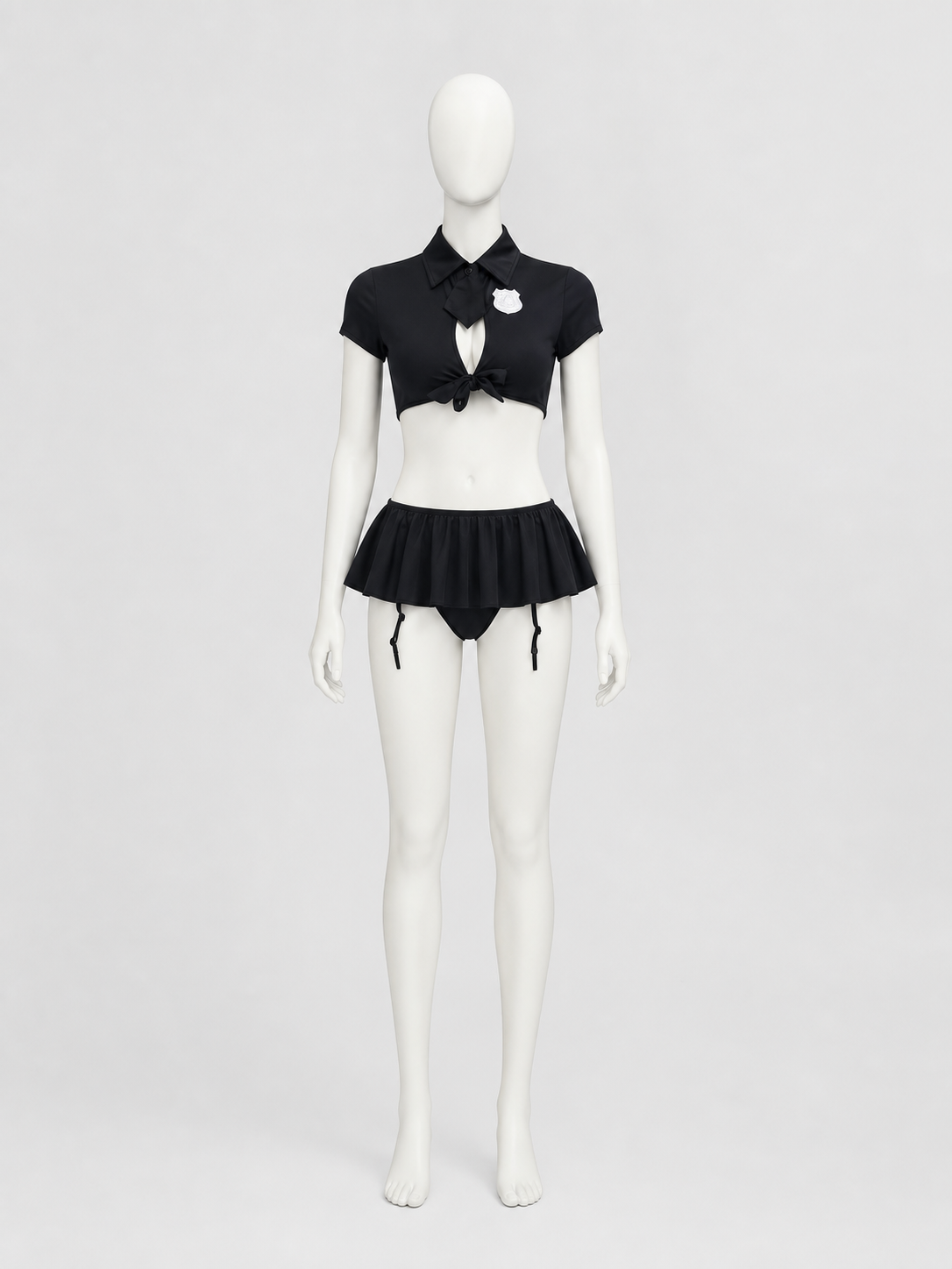 Erotic Police Costume, Black, Top and Skirt, S-L back view