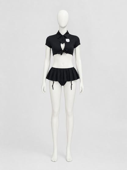 Erotic Police Costume, Black, Top and Skirt, S-L back view