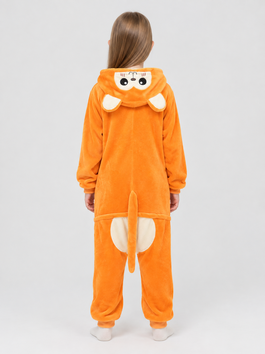 Orange Flannel Hooded Pajama Jumpsuit with Ears