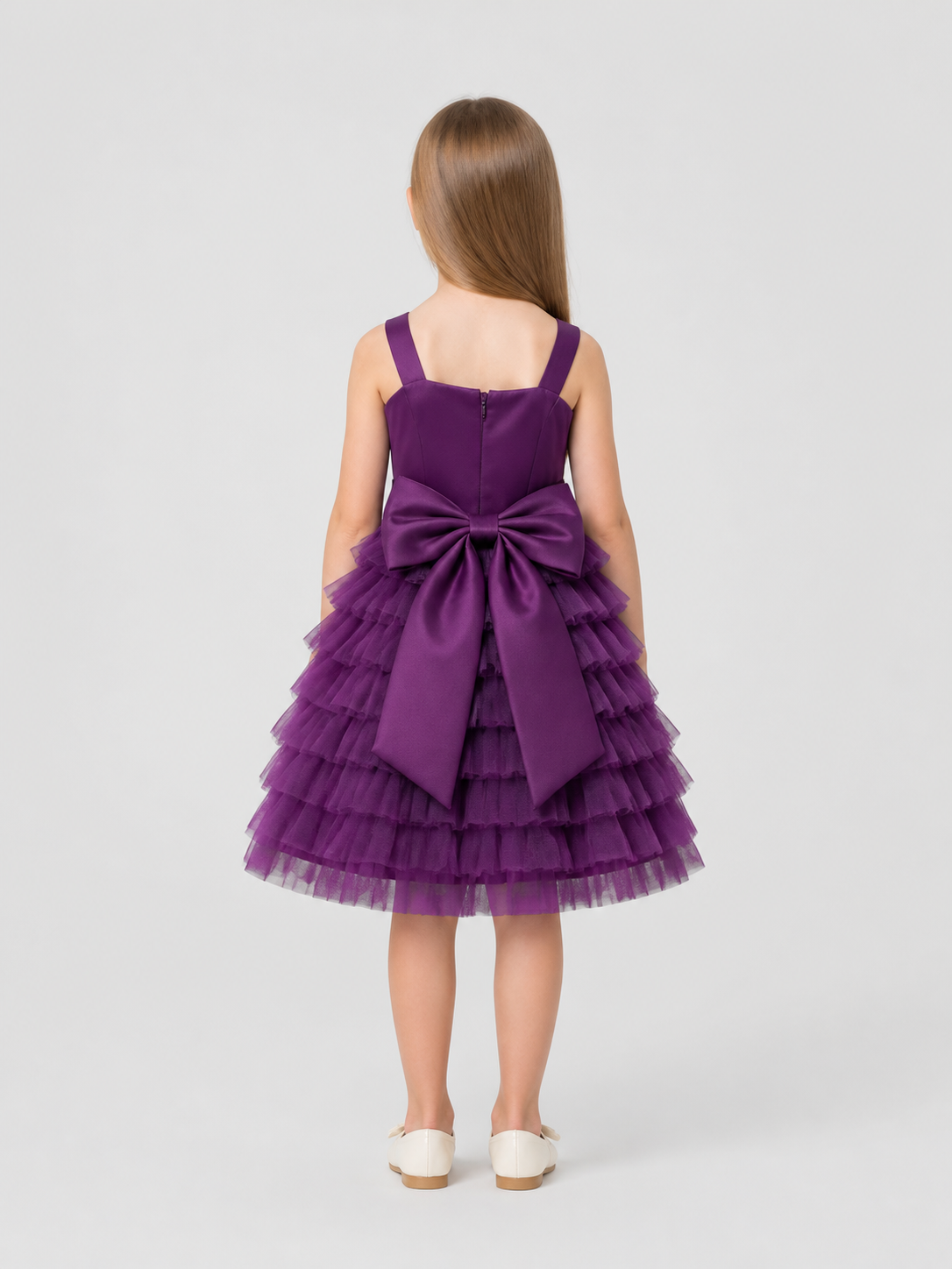 European-Style Sleeveless Tulle Dress with Bow LAL93 back view