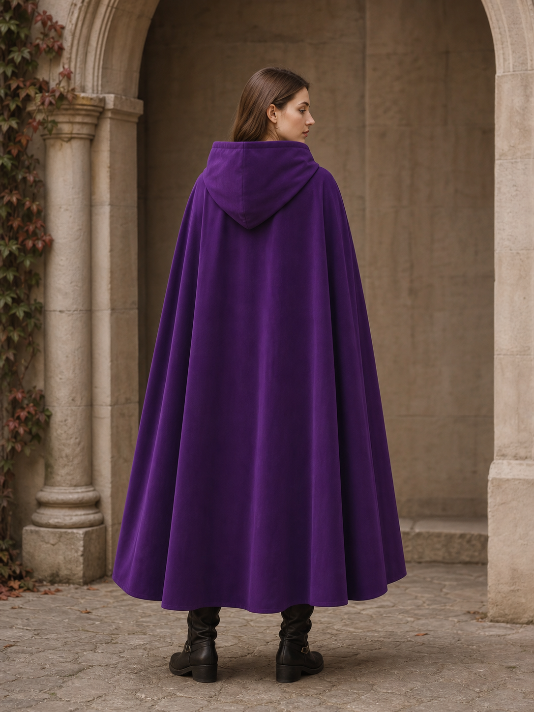 Medieval Fantasy Hooded Archer Cape with Front Clasp, Layered Tunic Style, Bow and Arrow for Cosplay Events and Costume Parties