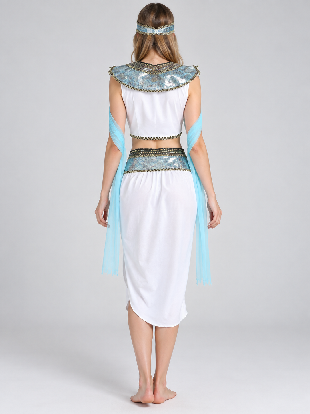 Egyptian Queen Costume with Ornamentation, White back view