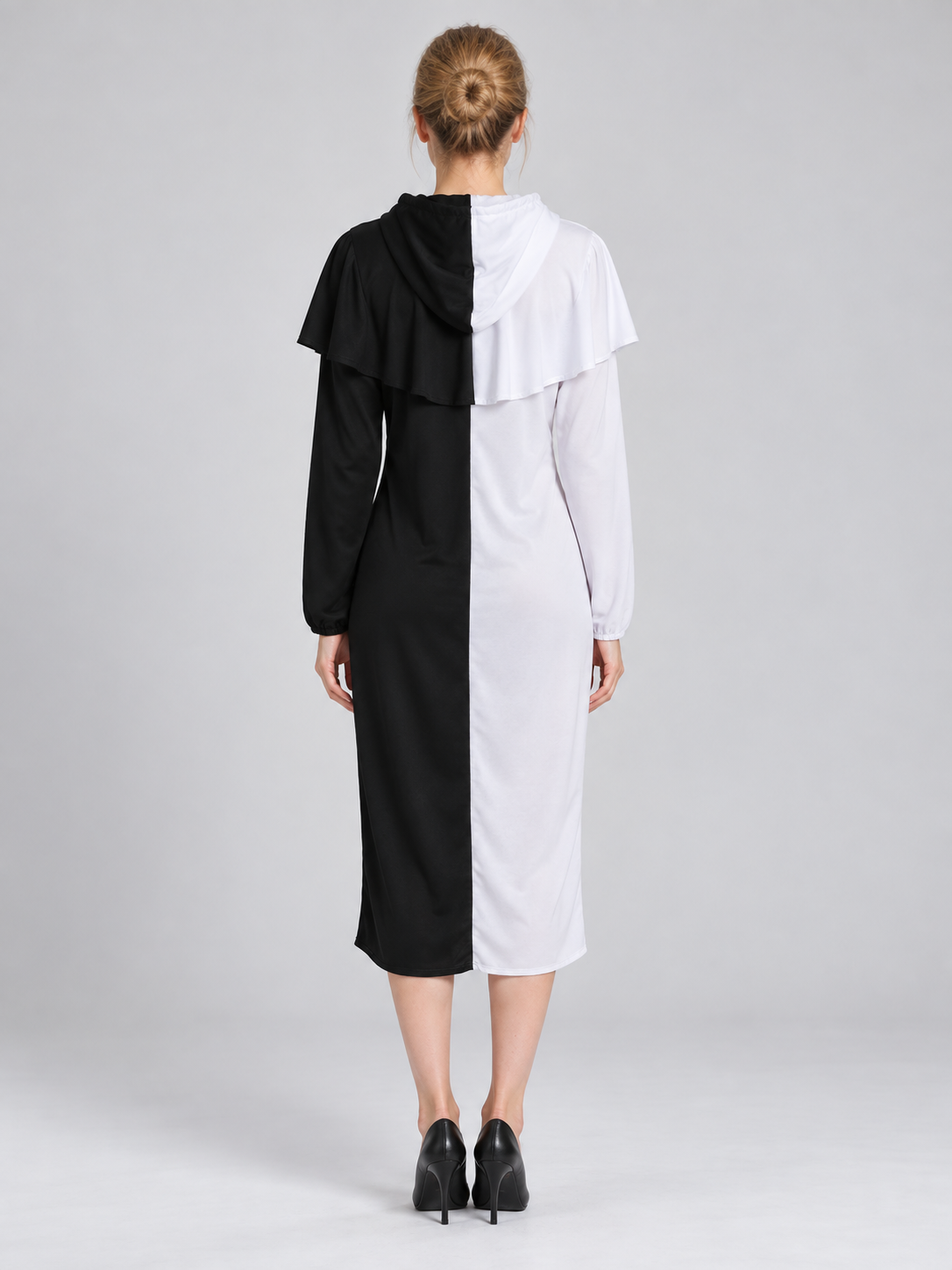 Black-and-White Hooded Costume Dress back view