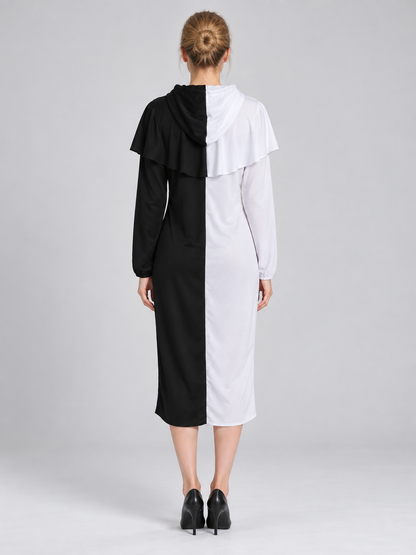 Black-and-White Hooded Costume Dress back view