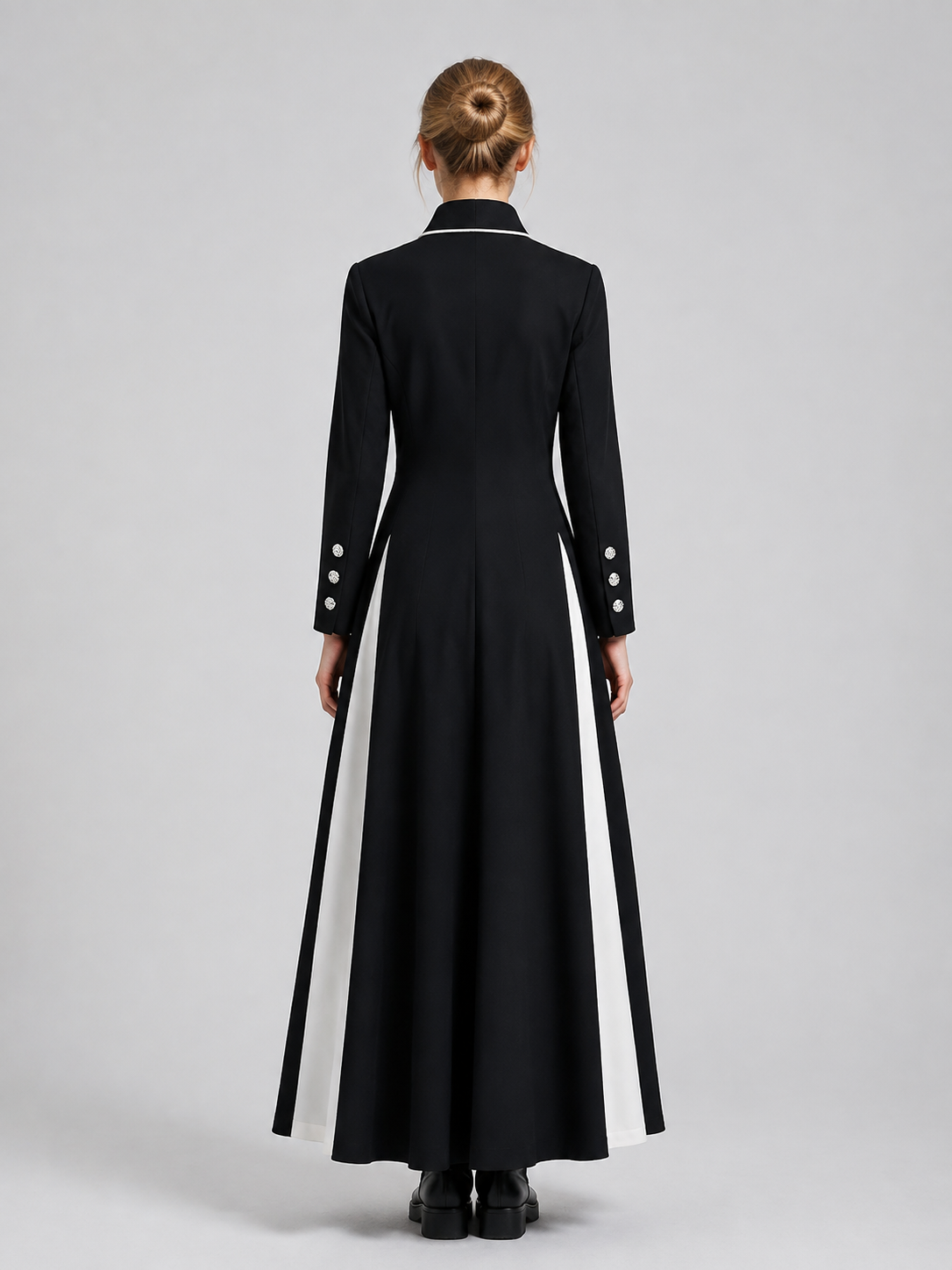 Gothic Maxi Dress with White Trim back view