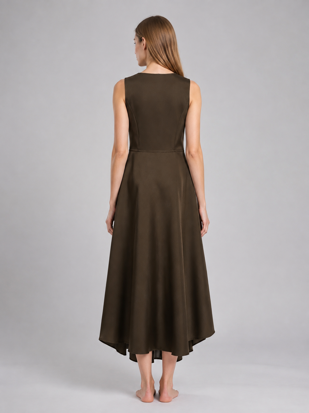 Brown Cosplay Dress with Asymmetrical Hem back view