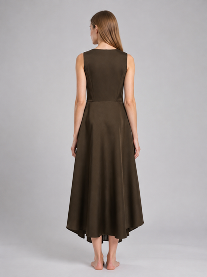 Brown Cosplay Dress with Asymmetrical Hem back view