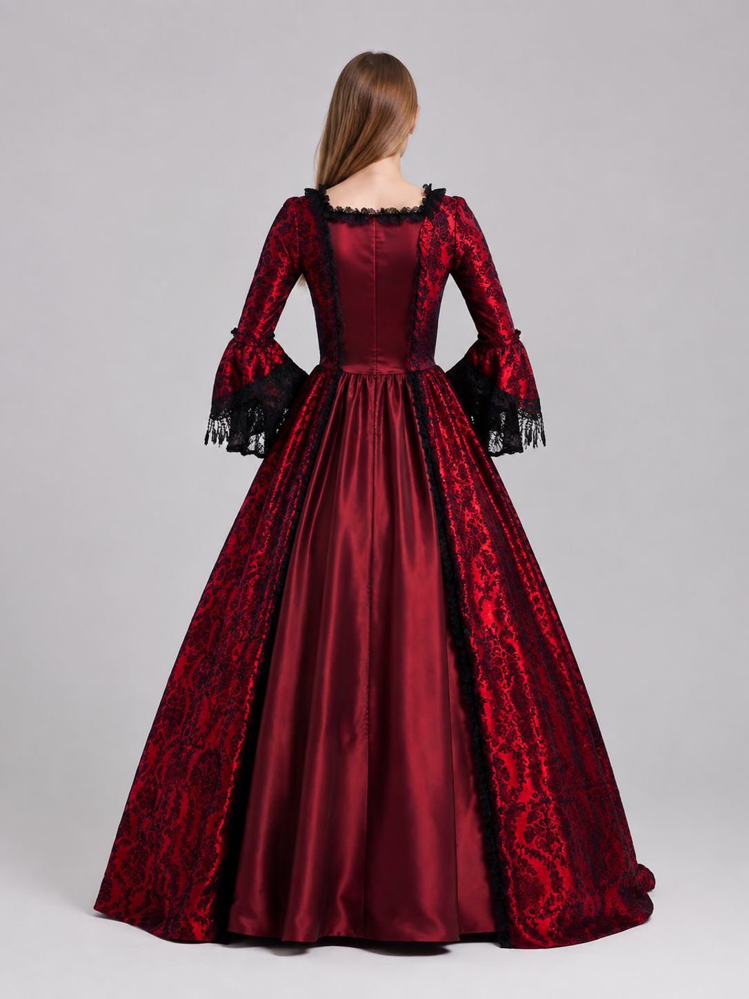 Long Burgundy Dress with Black Inserts back view