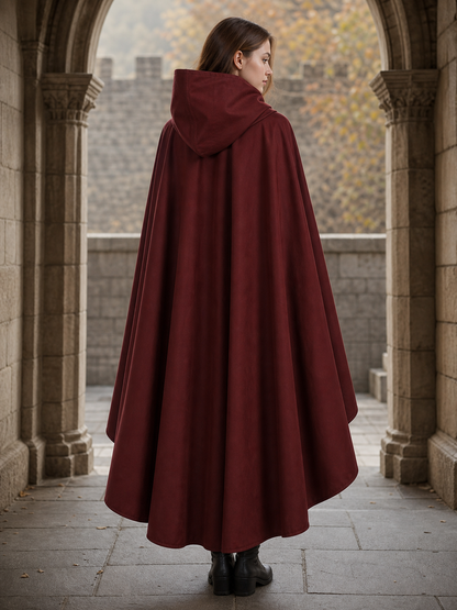 Burgundy Hooded Costume Cloak for Cosplay