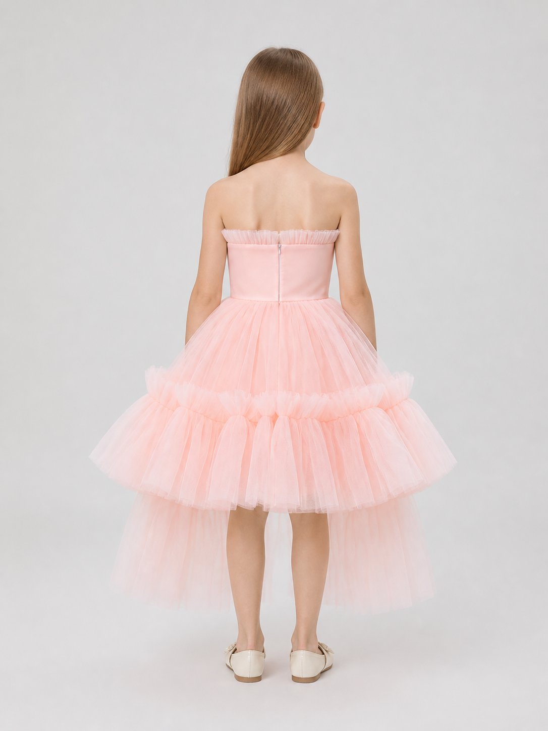 Princess Tulle Dress with Train for Birthday Celebrations
