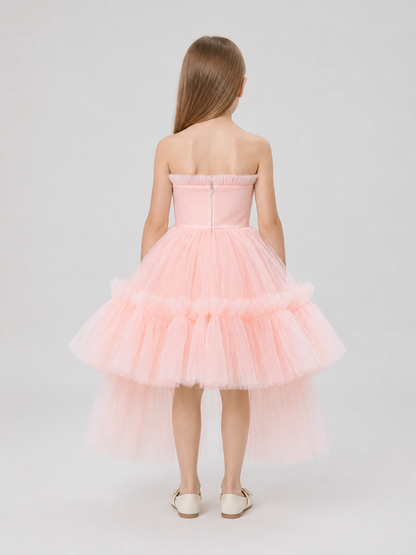 Princess Tulle Dress with Train for Birthday Celebrations