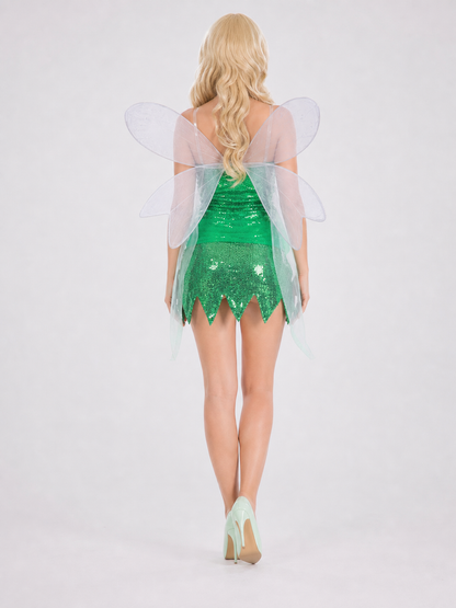 Green Dress with Wings and Sequins for Cosplay