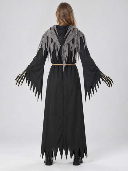 Halloween Carnival Costume: Black Robe, Skull Mask