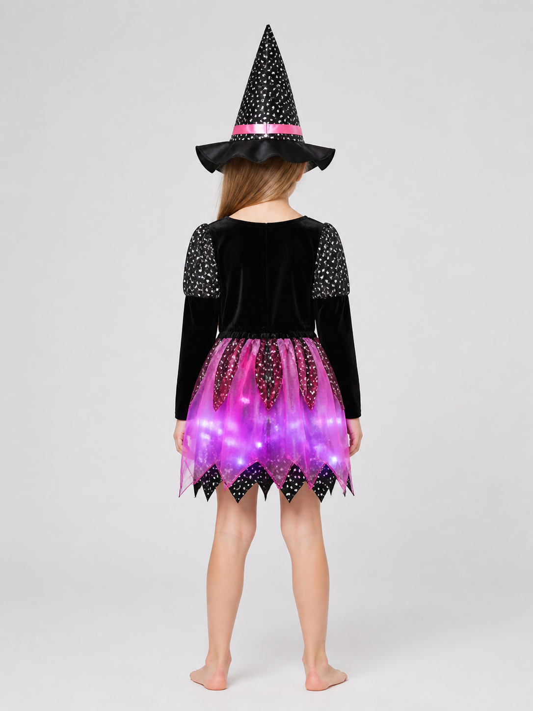 Witch Costume with Hat and Glowing Skirt back view
