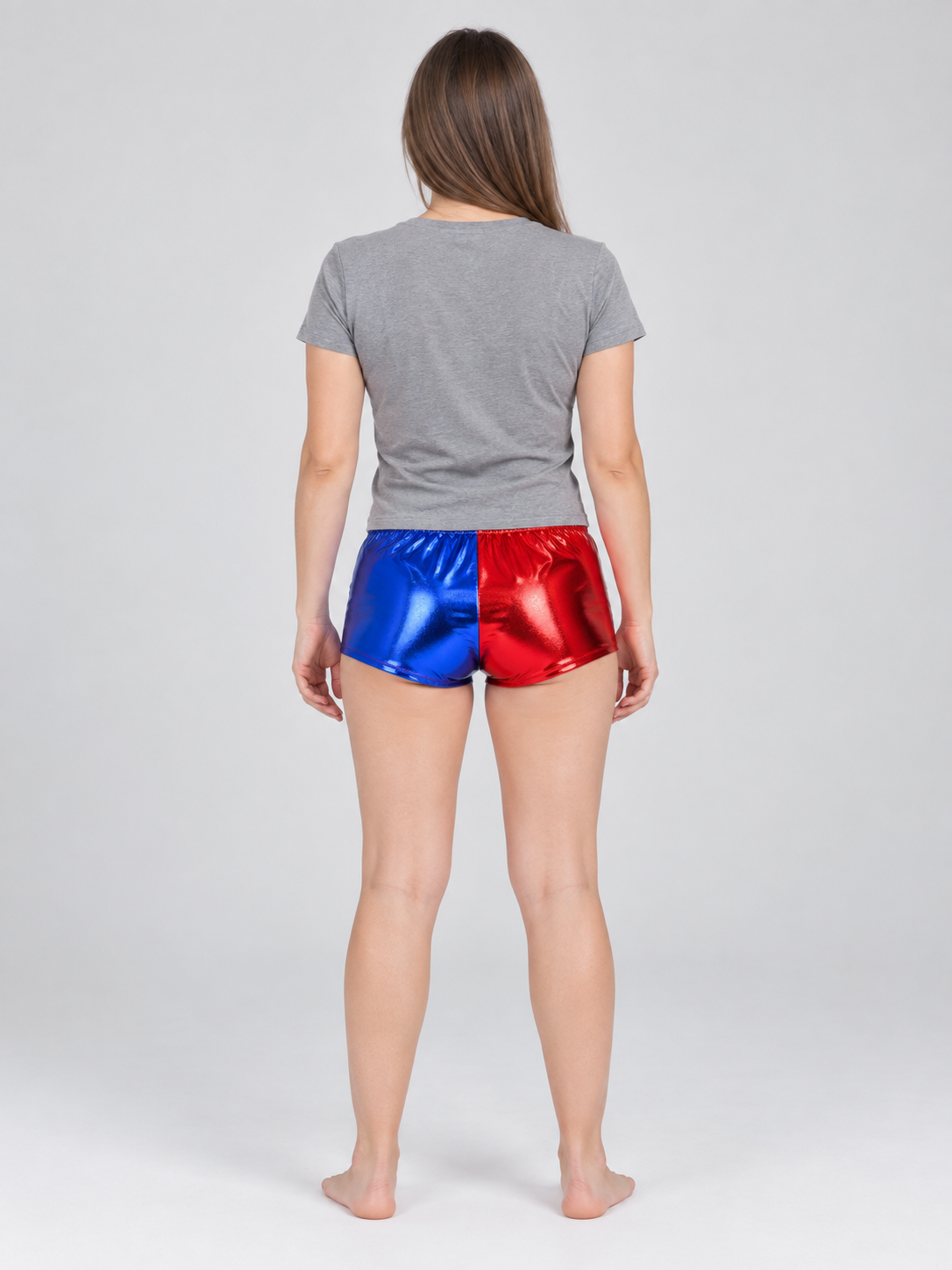 Two-Tone Metallic Shorts with Elastic Waistband