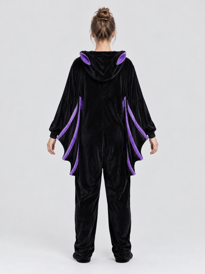 Bat Pajama Jumpsuit with Ears and Wing Details