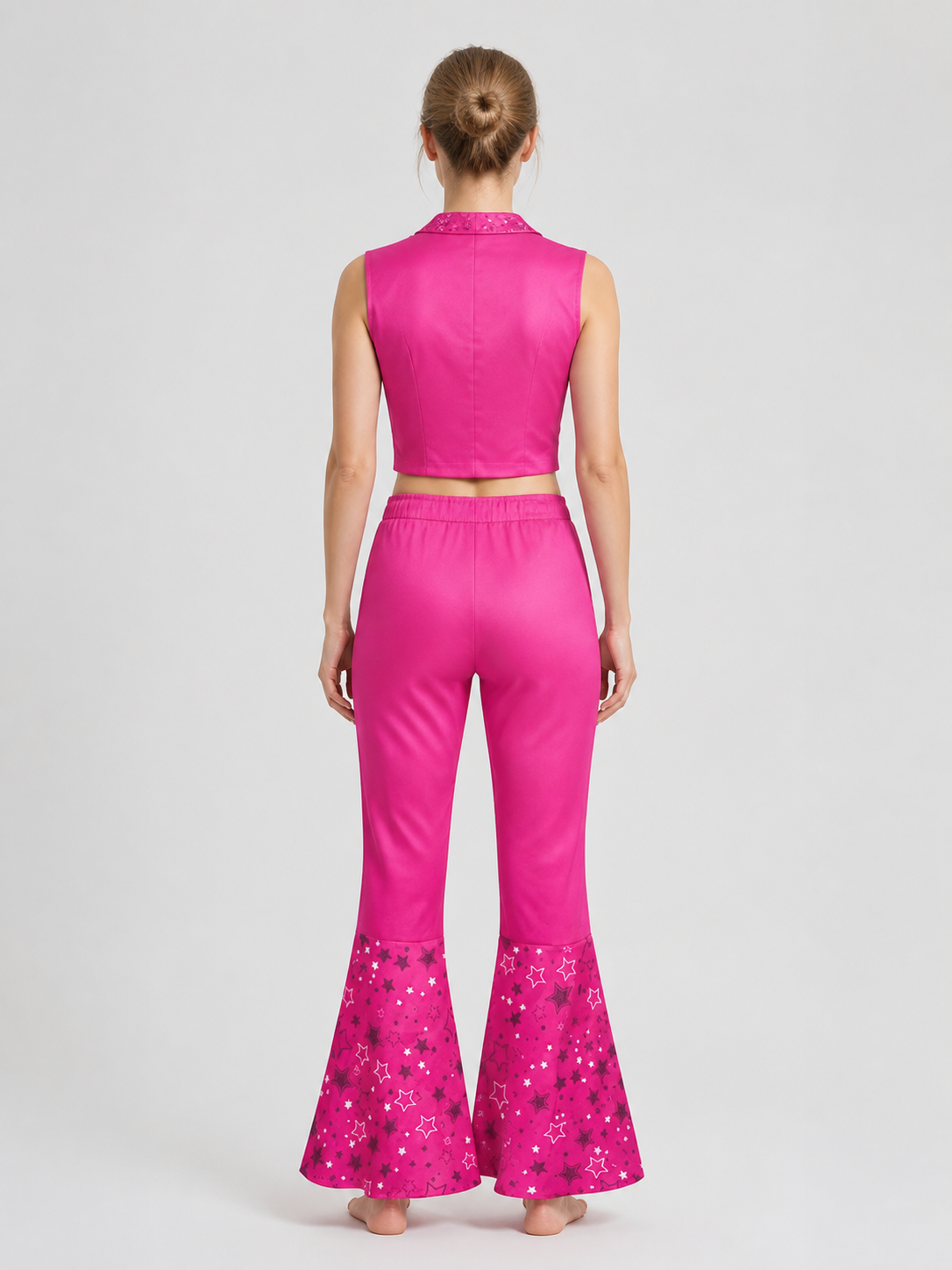 Barbie Cosplay Costume: Top, Flared Pants, and Scarf back view