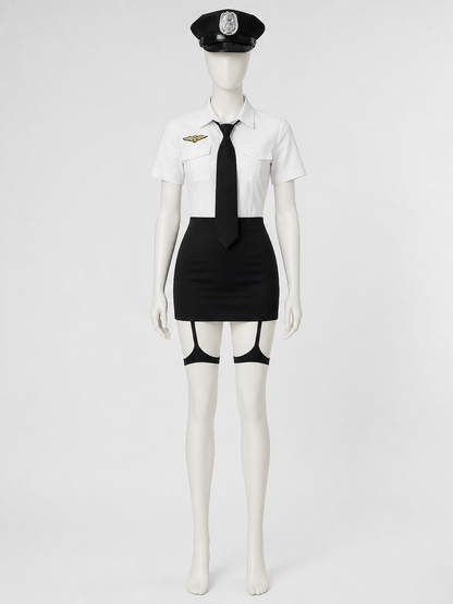Women's Police Officer Uniform Costume with Short Sleeve and Skirt