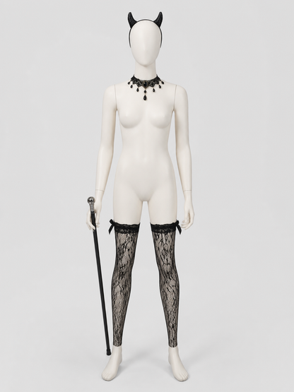 Gothic Accessories Set: Horns, Choker, Stockings, Cane back view