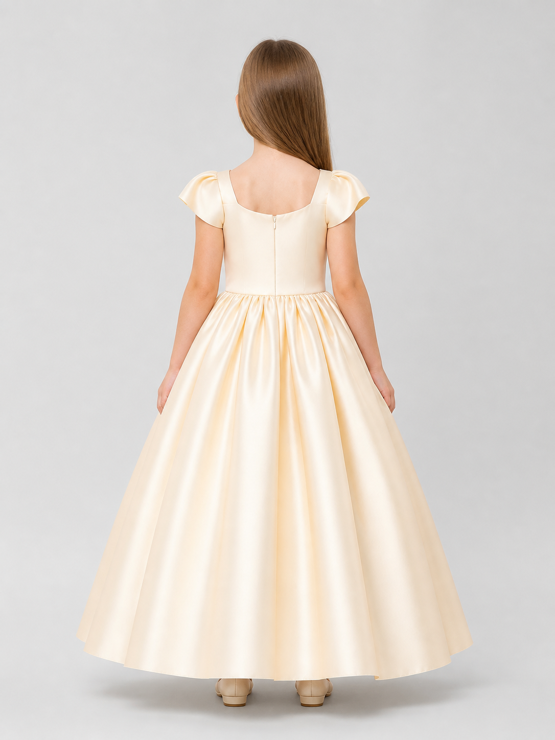 Long Princess Dress for Girls with Puff Sleeves back view