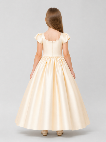 Long Princess Dress for Girls with Puff Sleeves back view