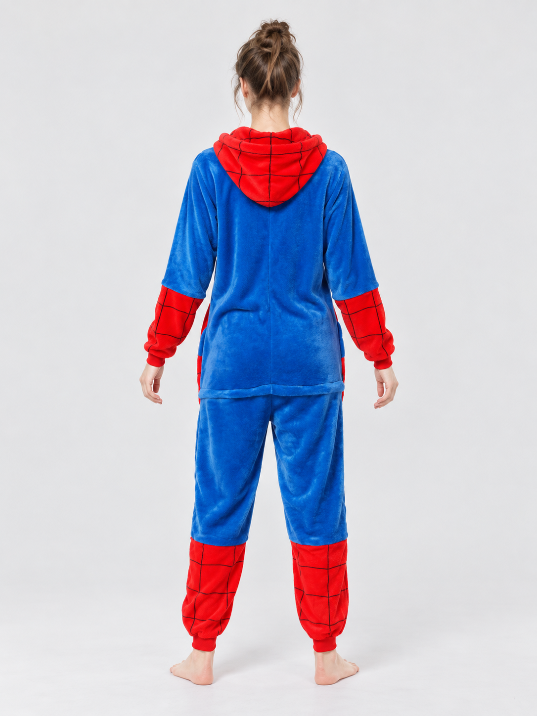 Hooded Jumpsuit Pajama in Red and Blue Colorway