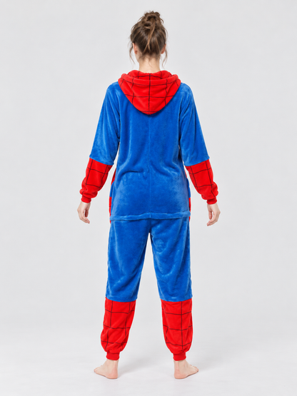 Hooded Jumpsuit Pajama in Red and Blue Colorway