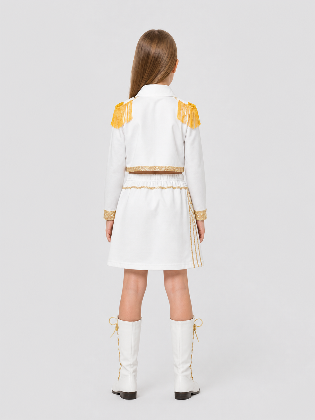 Children’s Stage Costume, White with Gold, Three-Piece Set back view