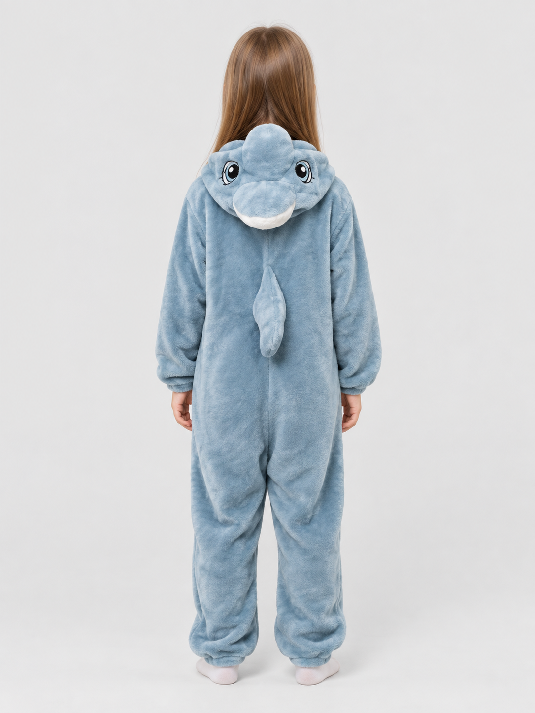 Blue Fleece Pajama One-Piece with Dolphin Hood