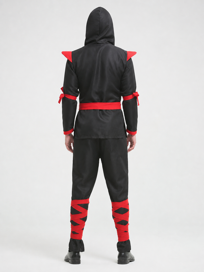 Hooded Ninja Costume with Red Ribbons