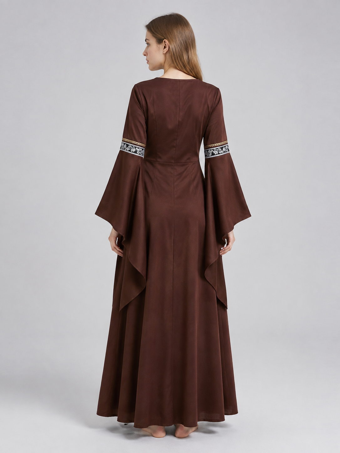Medieval Brown Dress with White Insert back view
