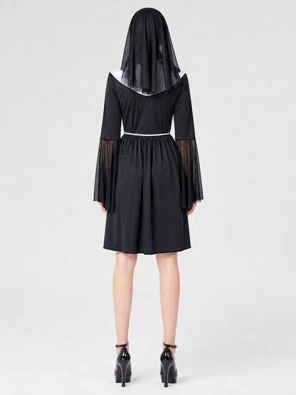 Robe Costume with Veil, White Collar, and Sleeves