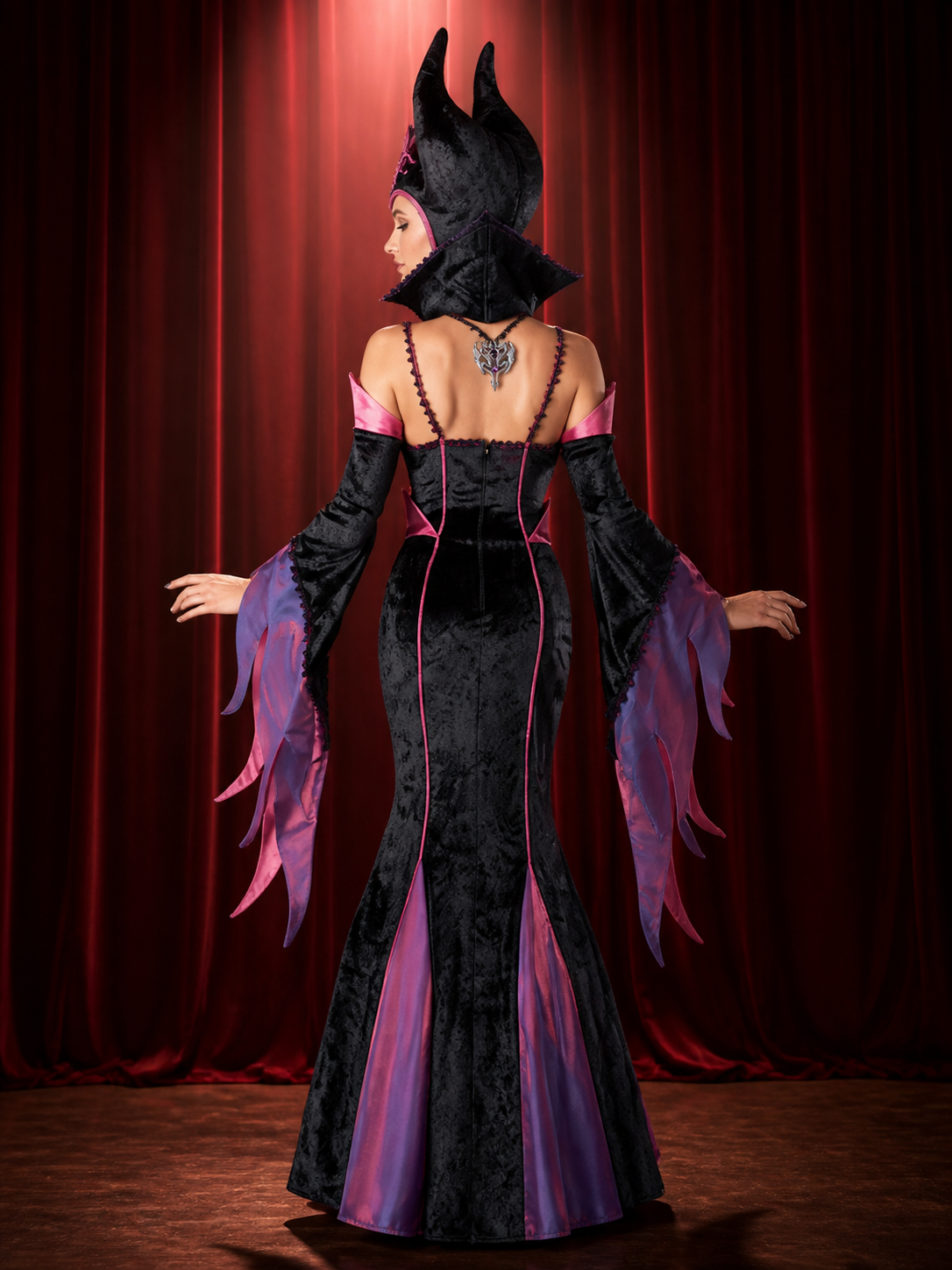 Women's Witch Costume with Hat and Pendant