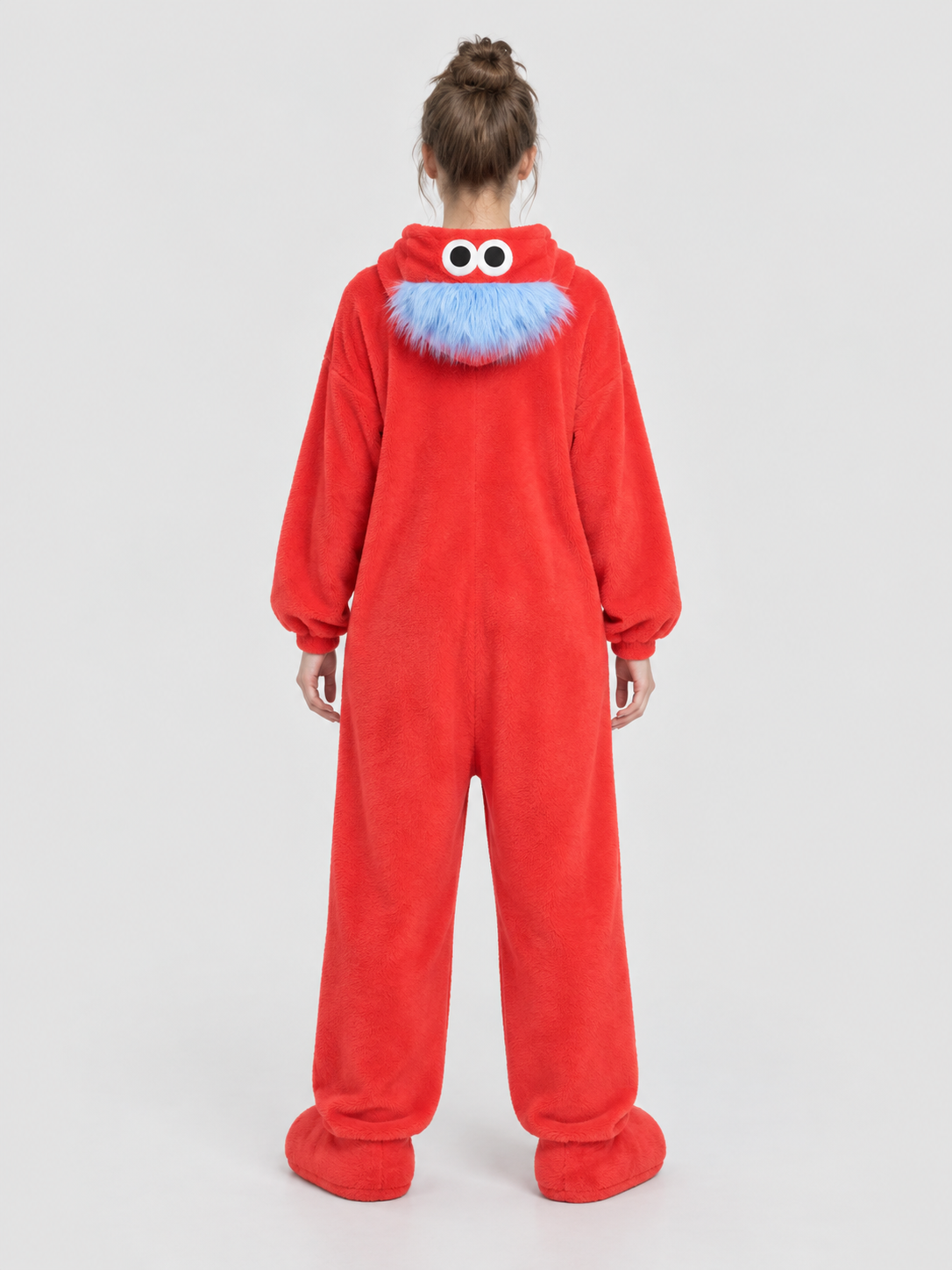 Red Hooded Pajama Jumpsuit with Cartoon Design