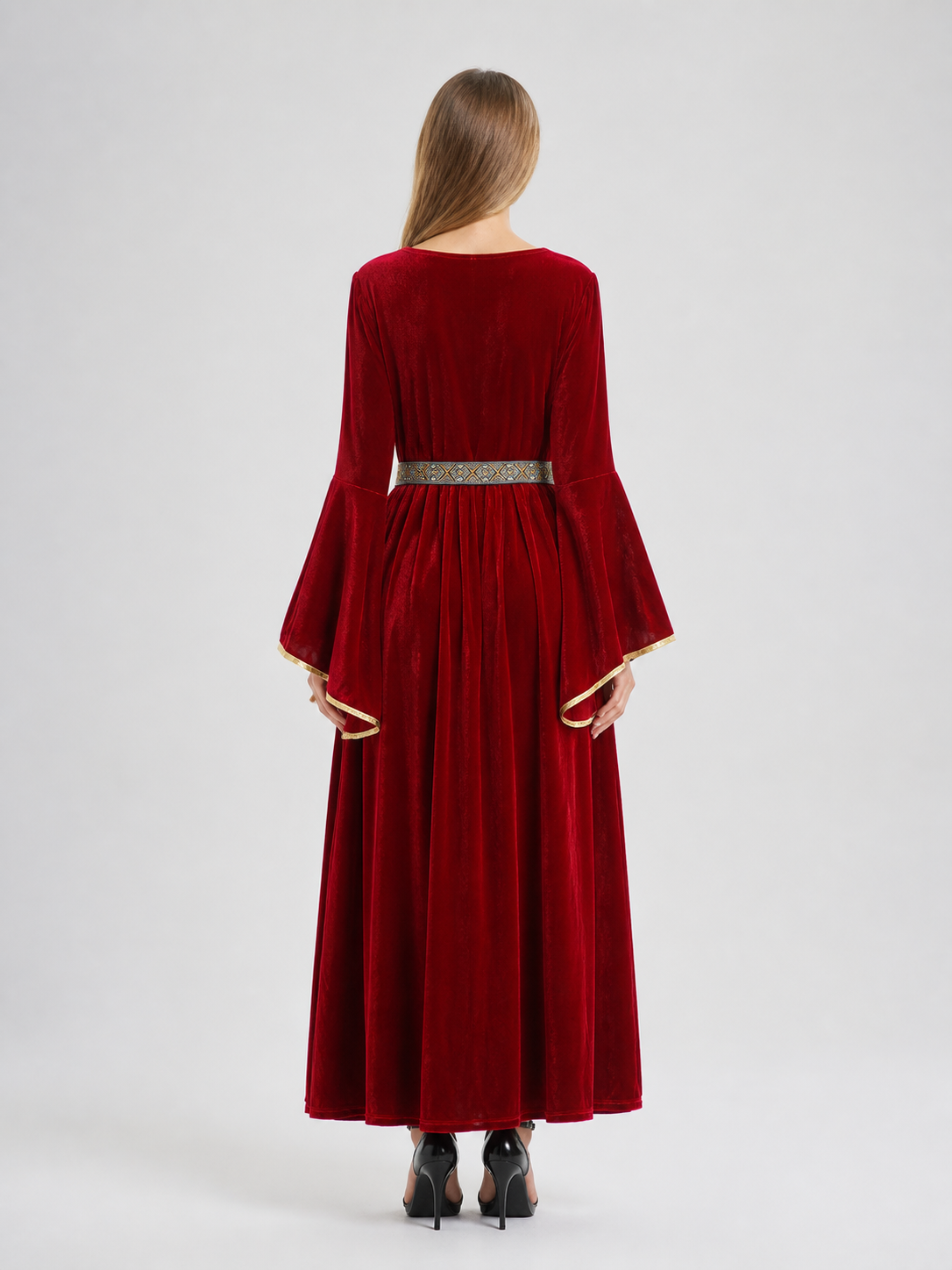 Floor-Length Velvet Costume Dress with Belt back view