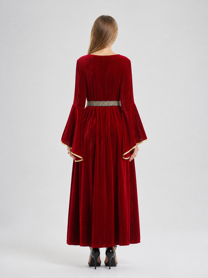 Floor-Length Velvet Costume Dress with Belt back view