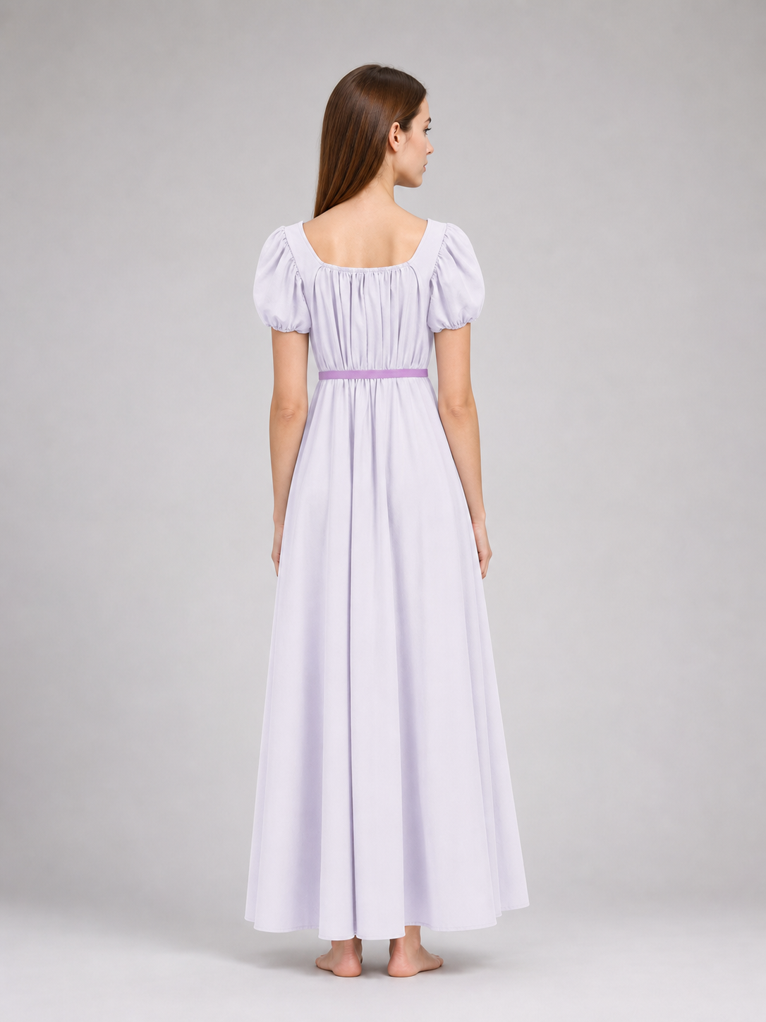 Regency-Style Retro Dress with Belt and Puff Sleeves