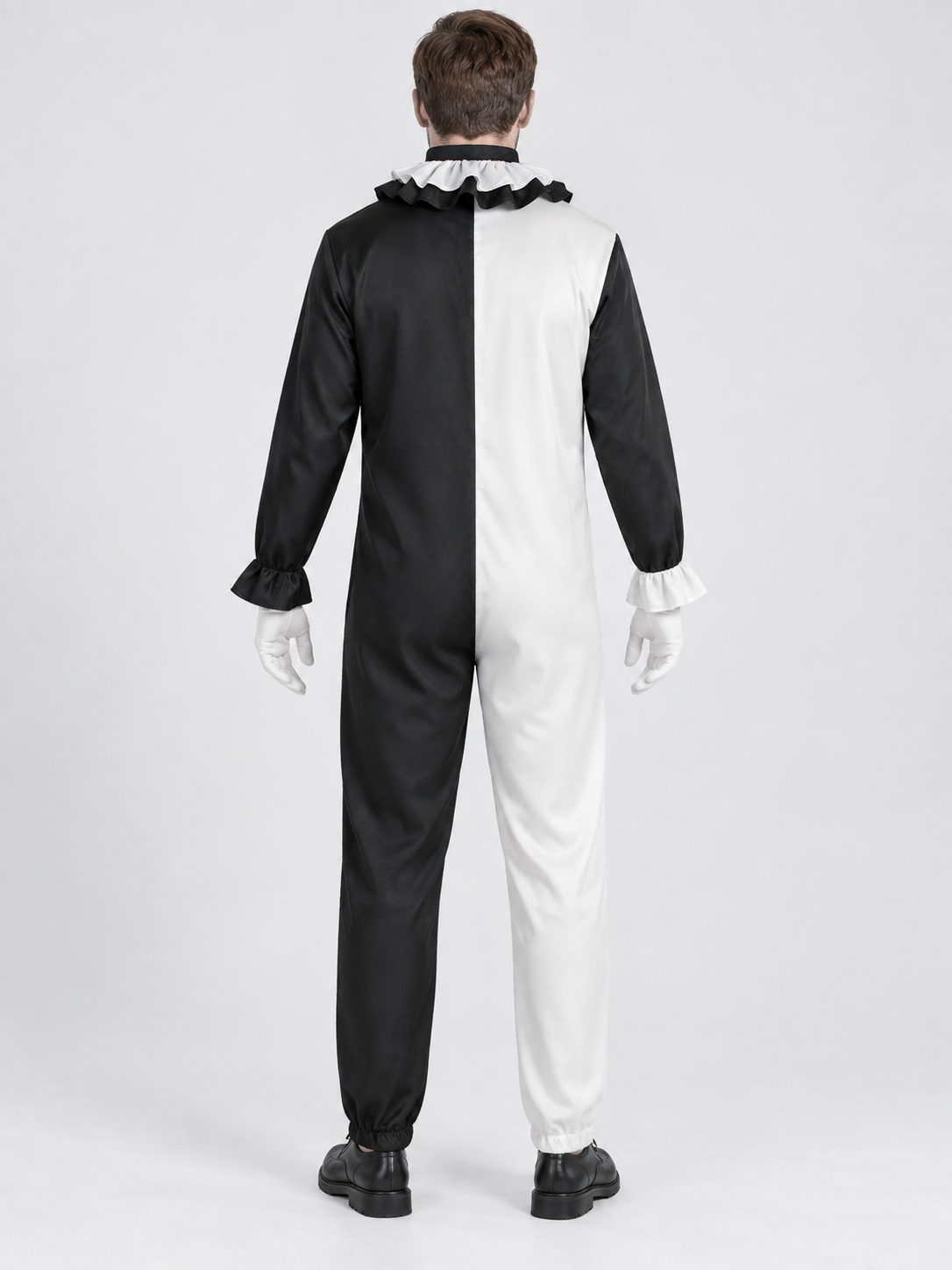 Black and White Clown Costume for Cosplay with Jabot and Pom-Poms