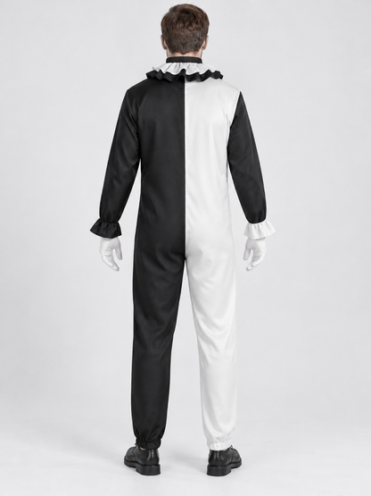 Black and White Clown Costume for Cosplay with Jabot and Pom-Poms