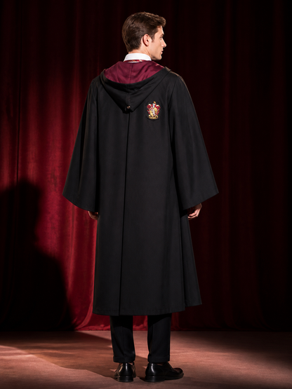 Hooded Wizard Robe Costume Set With Tie And Badge, Cosplay Halloween Outfit back view