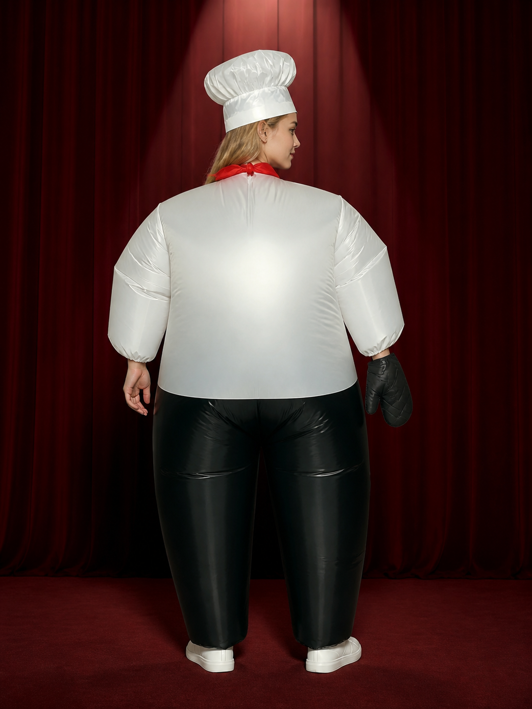 Unisex Classic Chef Costume Set with Hat, Necktie and Gloves back view