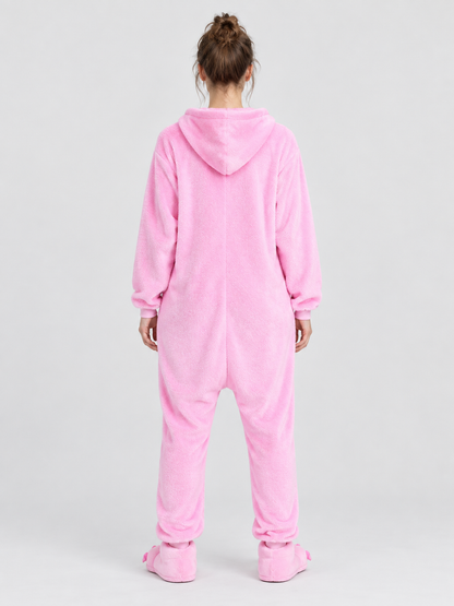 Flannel Pink Kigurumi Pajama with White Insert