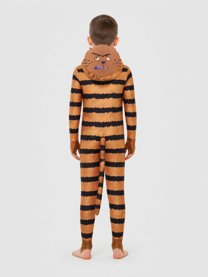 Petey the Cat Cosplay Costume, Striped Jumpsuit with Mask back view