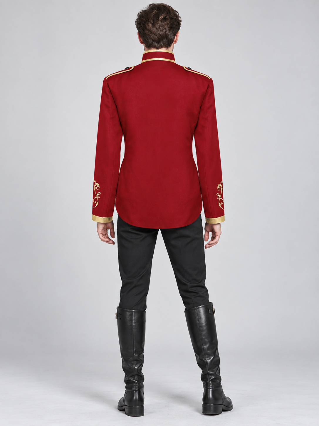 Red tailcoat with gold embroidery and zipper